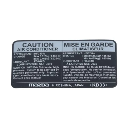 NEW OEM Mazda 2013-2020 Mazda3 Mazda6 CX-5 A/C Air Conditioner Label KD33-61-439 - Image 1 of 3