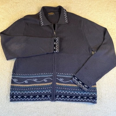 De Colección Woolrich Denim Brezo Suéter Para Mujer LG Ramie Algodón Tejido Cremallera Cárdigan Foto 1 de 4