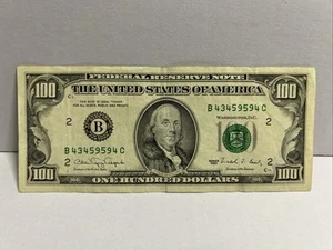 Series 1990 US One Hundred Dollar Bill $100 ~ New York ~ B 43459594 C - Picture 1 of 4