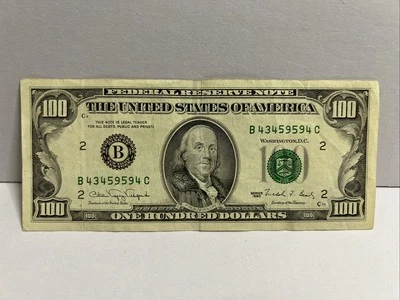 Series 1990 US One Hundred Dollar Bill $100 ~ New York ~ B 43459594 C - Image 1 of 4