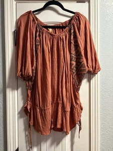 Free People Embroidered Off The Shoulder Gauze Oversized Boho Festival Top XS - Picture 1 of 7