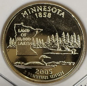 2005-D Minnesota, Layered 4x: 24k GOLD, Brilliant Au Luster, Layered On Mint 25C - Picture 1 of 4