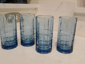 Anchor Hocking Tartan Blue Iced Tea Tumblers Glasses - 6 1/4" - Picture 1 of 4