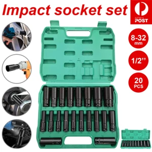 1/2" Drive Deep Impact Socket Set CR-V Steel Metric Sockets Long 20PCS 8-32MM - Picture 1 of 10