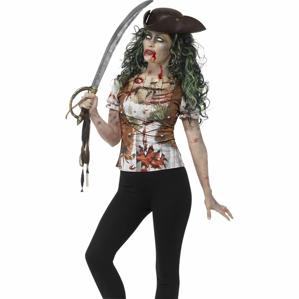 Camiseta Estampada Mujer Pirata Zombie Halloween Mujer Damas Vestido Elegante Top Foto 1 de 1
