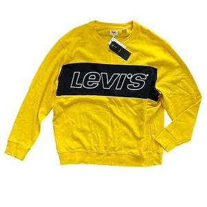 Felpa uomo girocollo pile Levi's logo Spellout giallo nero nuova con etichetta taglia XXL - Foto 1 di 9