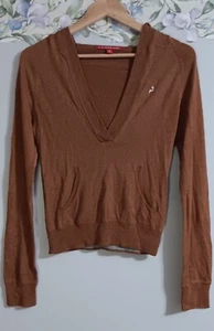 JJ Basics Medium Brown Pullover Hooded Lightweight Y2K Retro Casual Pocket Top - Picture 1 of 5