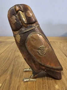 Antique Armored Owl - Heavy Wood With Brass & Copper Plating - Picture 1 of 9