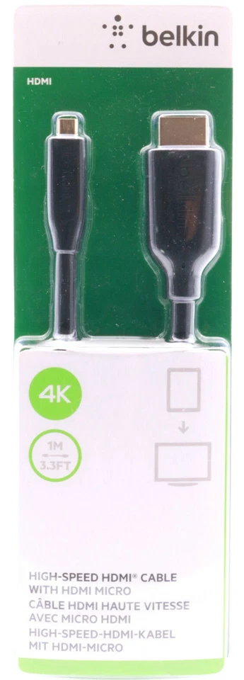 Belkin High Speed HDMI > HDMI Micro Kabel 4K 1m Tablet Handy Kamera TV 652 - Bild 1 von 1
