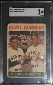 1964 Topps Venezuelan #306 Giant Gunners Willie Mays Orlando Cepeda SGC 1 - Picture 1 of 8