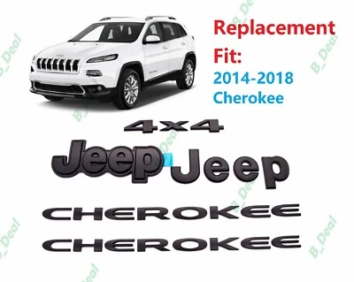 Emblema dianteiro traseiro preto fosco Jeep Cherokee 4X4 adequado para 2014-2018 Cherokee - Imagem 1 de 4