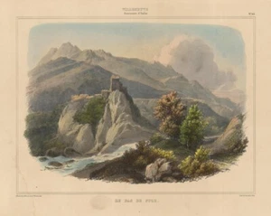 Original antique print Le Pas de Suze Turin Piedmont Italy - Picture 1 of 1