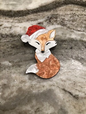Acrylic Christmas fox Brooch Figural Costume pin gift presents for Christmas   - Image 1 of 4