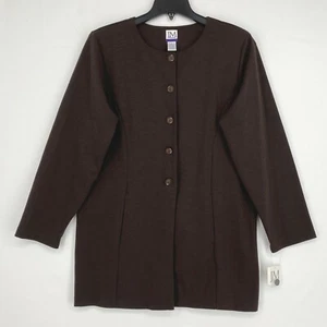 JM Collection Womens XL Cardigan Jacket Brown Round Neck Button Front Long Slv - Picture 1 of 7