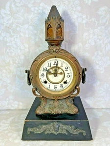 New Haven Bronze Clock Highly Decorated Case Wood Base Unique Glass Topper  - Picture 1 of 12