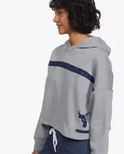 Under Armour Womens Project Rock Taped Fleece Gray Sweatshirt 1346014-035 LARGE - Picture 1 of 2