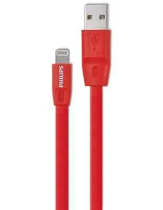Philips USB-A to iPhone Charging Cable Silicone 3.9ft Red - Picture 1 of 3