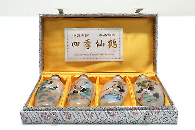 4pc Chinese Painted  Red-Crowned Cranes Of Four Seasons  Glass Snuff Bottle #67 • 49.99£