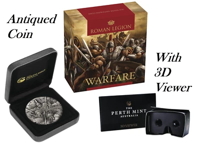 WARFARE – ROMAN LEGION 2018 2oz Silver Antique HIGH RELIEF RIMLESS Coin 3D VIEW - Image 1 of 4