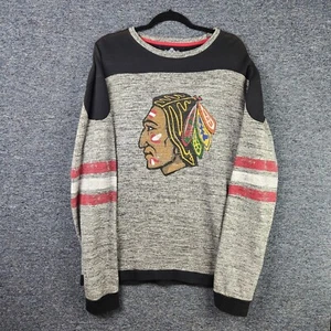 Chicago Blackhawks Gray NHL Collegiate Vtg Look Crewneck Pullover Sweatshirt - Picture 1 of 4