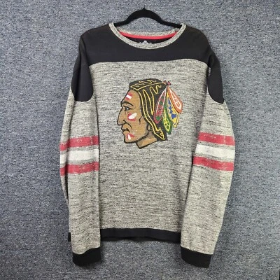 Chicago Blackhawks Gray NHL Collegiate Vtg Look Crewneck Pullover Sweatshirt - Image 1 of 4