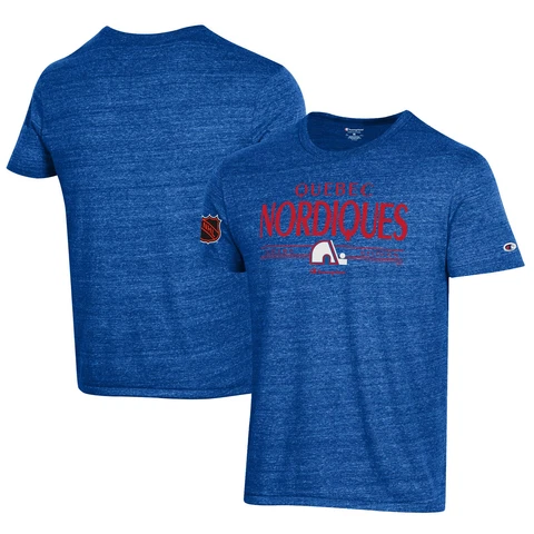 Men's Champion Blue Quebec Nordiques Tri-Blend T-Shirt Cover