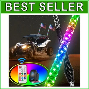 2PCS 3FT RGB LED Whip Lights with Remote - Universal Fit for Offroad Vehicles - Picture 1 of 11