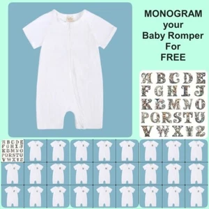 MONOGRAM-PAGLIACCETTO NEONATO-Traversina manica corta corta doppia zip cotone bianco 4 taglie - Foto 1 di 38
