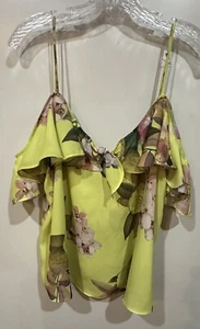 Bold Elements Mujer Amarillo Neón Floral Tanque Volantes Correa Boho Talla L Fluido - Imagen 1 de 5