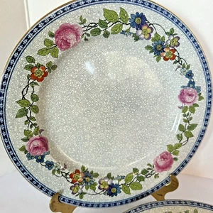 4 Furnivals 1522b Englische Rosen & Blumen Blau Chintz 10" D Teller Antik 1900 - Bild 1 von 11