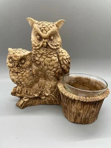 Vintage Folk Art Owls Bird Figure Candle Holder by Ricardo Faux Wood - Picture 1 of 11