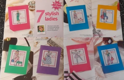 Cross Stitch CARD Charts - 7 STYLISH LADIES CARDS  1930 - 1990's   Colour Charts - Image 1 of 3