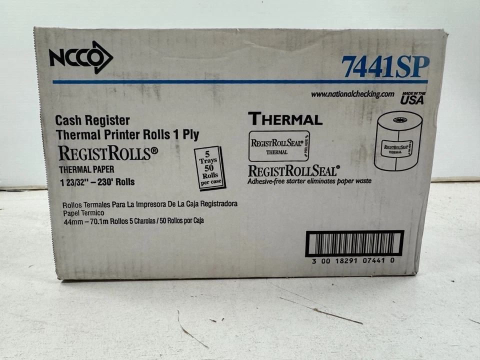 National Checking Company White 1 Ply Register Roll 44 Millimetre 50 Rolls