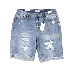 Judy Blue Women's High Waist Denim Shorts Size 2XL Distress 9" Inseam Cuffed NWT - Picture 1 of 11
