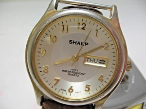 Vintage SHARP SHP-1600 Quartz Watch Men 100ft Water Resistance Day Date USED - Picture 1 of 3