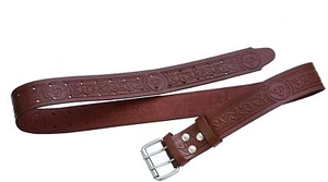 Leather Utility Kilt Belt | Scottish High Land Wear | Brown Embossed Buckle set - Picture 1 of 5