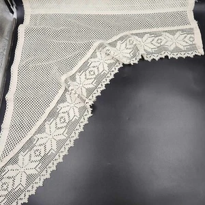 Off White Crochet Lace Kitchen Curtain Valance Tier or Swag Vintage Cafe Panel - Picture 1 of 47