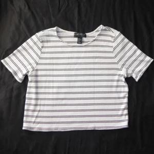 STRIPED BABY TEE SEXY CROP FOREVER 21+ BLACK/IVORY SHIRT TOP STRETCH PLUS 2X XXL - Picture 1 of 3