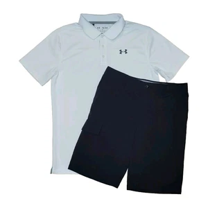 Under Armour Youth XL Black Cargo Chino Shorts & White Polo Shirt Set - Picture 1 of 10