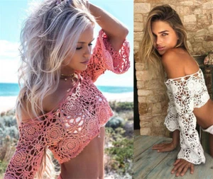 Crochet Bikini Top Ecstatic Dance Top Women boho Swimwear Cutout Crop Top - Picture 1 of 6