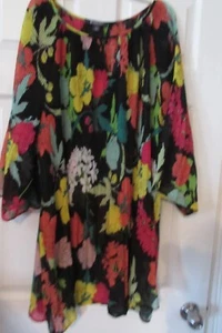 NEW/unworn ROAMAN'S size 32W poly long light tunic top shirt blouse black floral - Picture 1 of 6