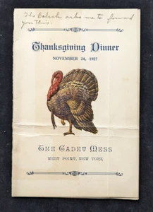 Scarce 1927 West Point N.Y. Army Cadet Mess Thanksgiving Dinner Menu - Picture 1 of 9