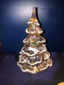 Fenton Art Glas kleiner Weihnachtsbaum gold irisiert Karneval beflockt Baum #5557 - Bild 1 von 8