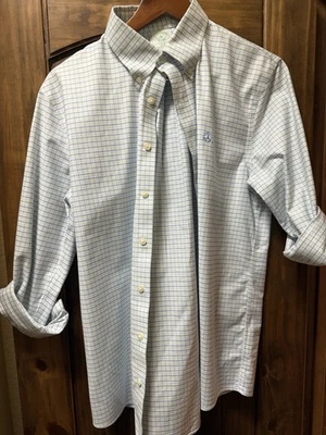Camisa Brooks Brothers Para Hombre Mediana Azul Verde Delgada Oxford No Plancha Elástica Foto 1 de 2