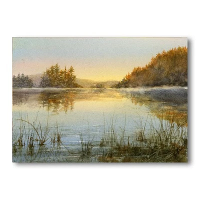 Acuarela Original por LINDA HENRY - Pacífico Paisaje de Otoño Puesta de Sol en el Lago Foto 1 de 4