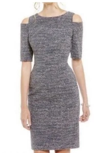 Eliza J Kleid Größe 10 neu mit Etikett ausgeschnittene Schultern schwarz & silber Glitzer Strick - Bild 1 von 8
