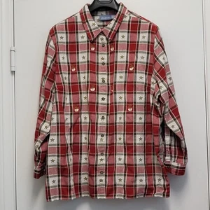 Liz & Me Shirt Womens 4X Button Up Flannel Holiday Snowman Embroidered Plaid - Picture 1 of 15