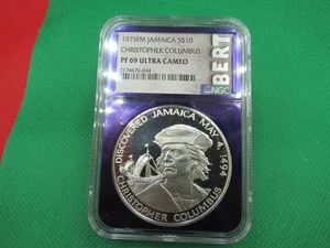 1975 FM JAMAICA $10 CHRISTOPHER COLUMBUS PF 69 ULTRA CAMAFEO NGC LOSA "BERT" - Imagen 1 de 5