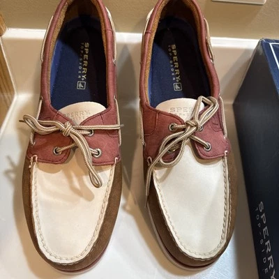 Zapato de barco Sperry Top-Sider Leward 3 ojos tostado/marfil/rojo para hombre talla 13 NUEVO/CAJA Foto 1 de 4