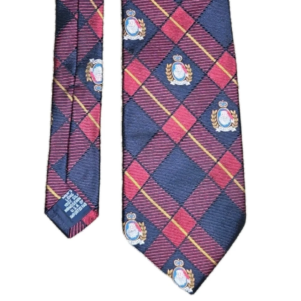 Corbata de cuello Lands End larga 100 % seda Santa Navidad para hombre azul rojo a cuadros EE. UU. 4x63" Foto 1 de 4